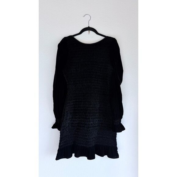 NWOT LoveShackFancy Dorset Velvet Smocked Long Sleeve Mini Dress in Black Sz M - Picture 8 of 16